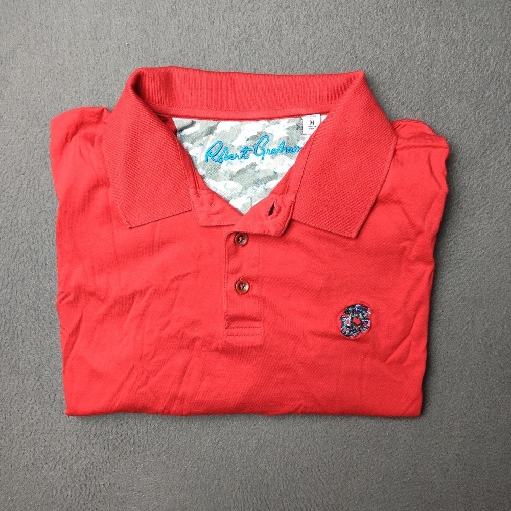 Robert Graham Polo Shirt Mens Medium Red Classic Fit Supima Cotton Embroidered